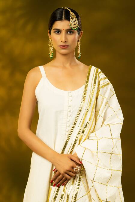 Shop_Shivani Sabharwal_White Cotton Gota Patti Round Neck Embroidered Kurta Sharara Set _Online_at_Aza_Fashions