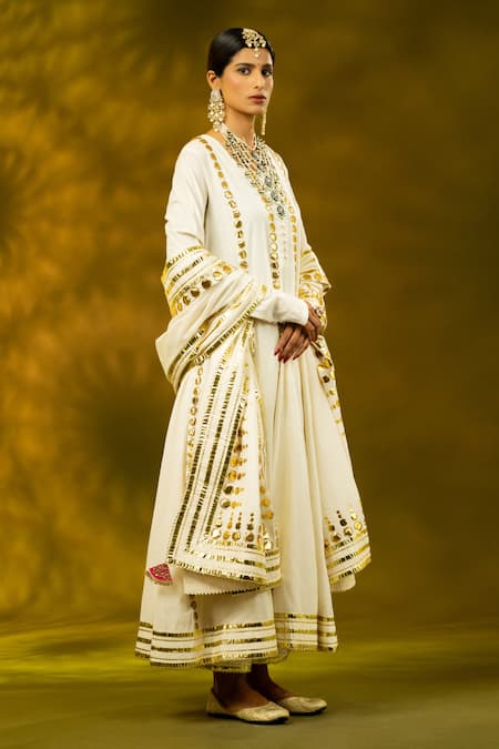 Buy Shivani Sabharwal White Cotton Gota Patti, Sequins Round Neck Embroidered Anarkali Pant Set Online at Aza Fashions Buy_Shivani Sabharwal_White Cotton Gota Patti, Sequins Round Neck Embroidered Anarkali Pant Set _Online_at_Aza_Fashions