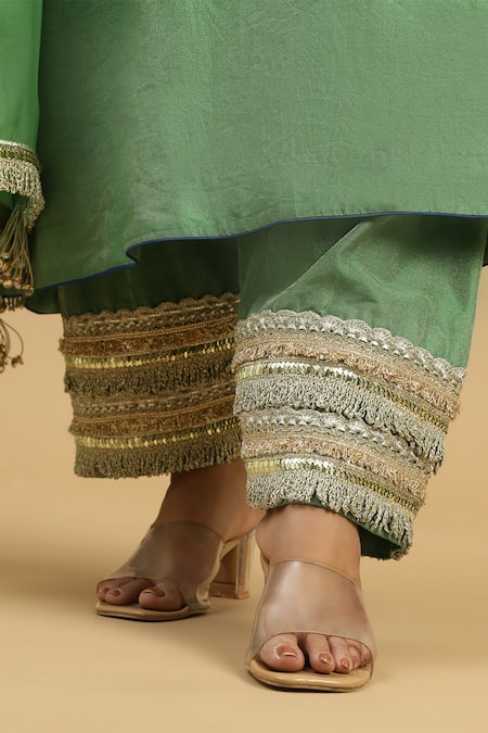 Shop_Siyona By Ankurita_Green Tissue, Crepe Mirrors, Sequins, Jade Gul Kurta And Pakistani Salwar Set _Online_at_Aza_Fashions