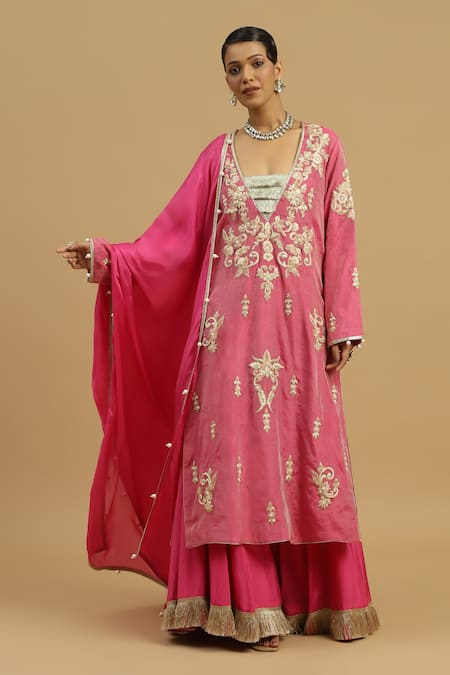 Siyona by Ankurita Rosa Vine Embroidered Kurta Sharara Set 