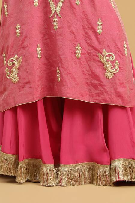 Buy Siyona By Ankurita Pink Tissue, Crepe, Silk Embroidery, Lace, Zari, Rosa Vine Kurta Sharara Set Online at Aza Fashions Buy_Siyona By Ankurita_Pink Tissue, Crepe, Silk Embroidery, Lace, Zari, Rosa Vine Kurta Sharara Set _Online_at_Aza_Fashions