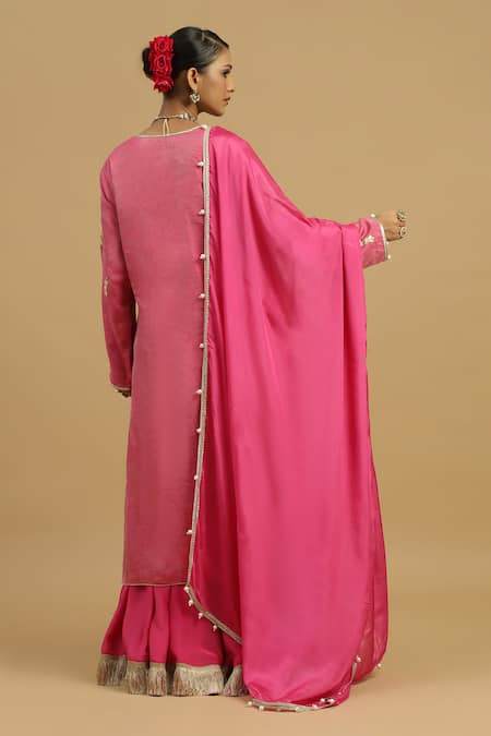 Siyona By Ankurita Rosa Vine Embroidered Kurta Sharara Set 