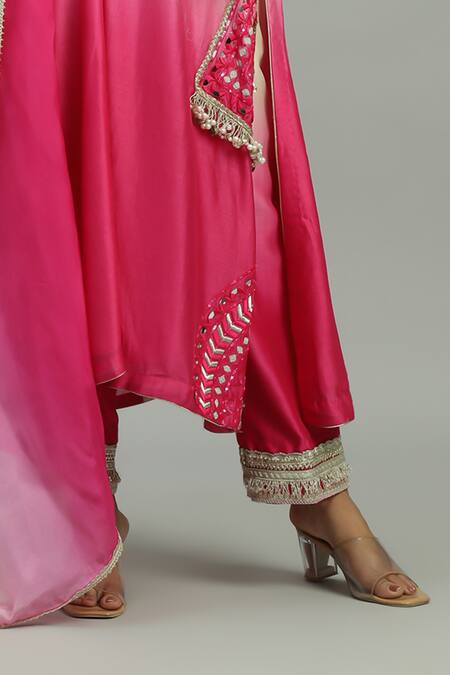 Siyona By Ankurita_Pink Chanderi, Silk Mirrors, Sequins, Rangrez Sheesh Ombre Kurta Set _Online_at_Aza_Fashions