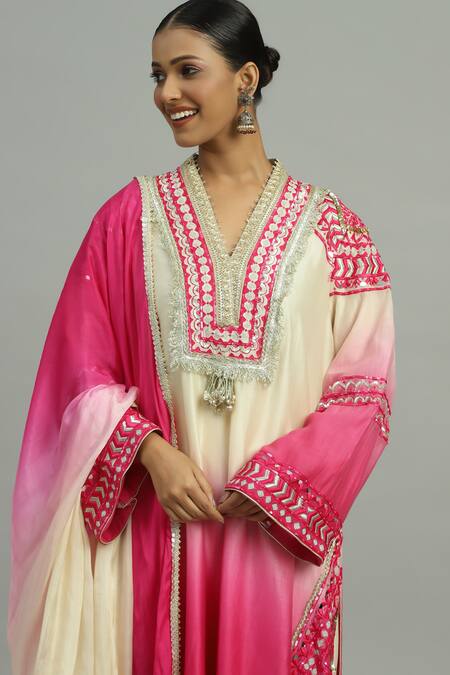 Buy_Siyona By Ankurita_Pink Chanderi, Silk Mirrors, Sequins, Rangrez Sheesh Ombre Kurta Set _Online_at_Aza_Fashions