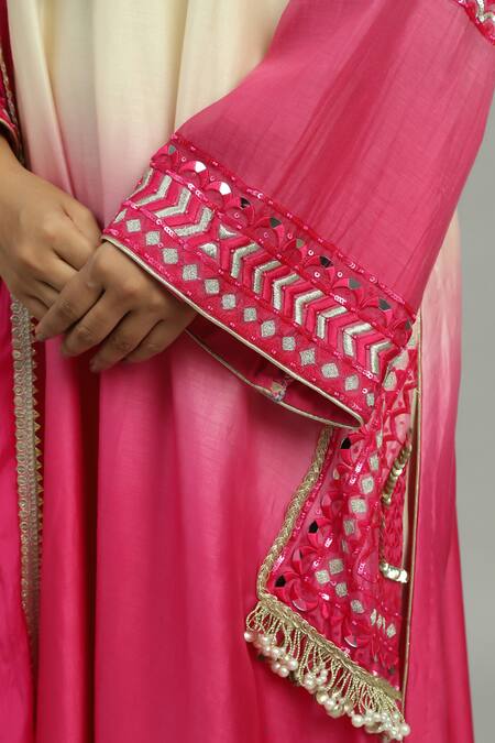 Shop_Siyona By Ankurita_Pink Chanderi, Silk Mirrors, Sequins, Rangrez Sheesh Ombre Kurta Set _Online_at_Aza_Fashions