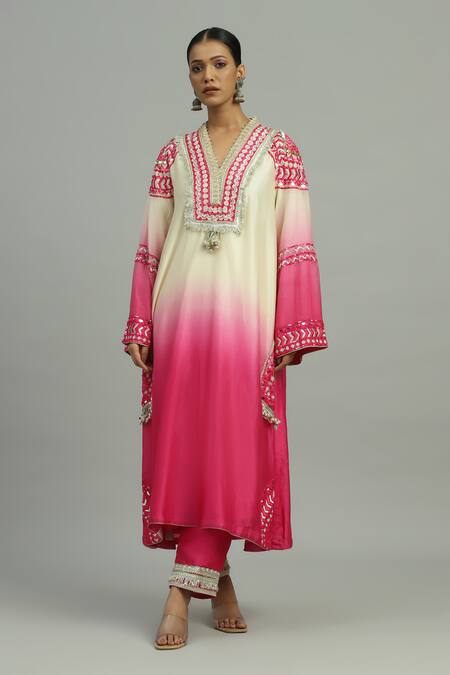 Siyona By Ankurita_Pink Chanderi, Silk Mirrors, Sequins, Rangrez Sheesh Ombre Kurta Set _at_Aza_Fashions