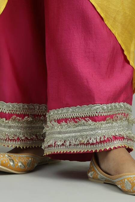 Shop_Siyona By Ankurita_Yellow Silk, Ziya Coin Embellished Kurta And Flared Pant Set _Online_at_Aza_Fashions