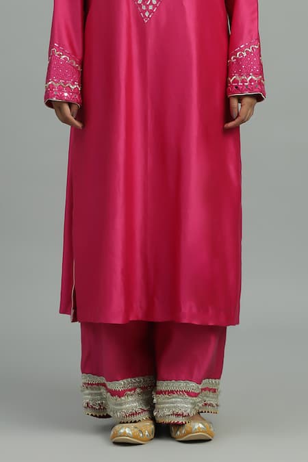 Buy_Siyona By Ankurita_Pink Chanderi, Silk Sequins, Mirrors, Embroidery Divine Bloom Kurta Pant Set _Online_at_Aza_Fashions