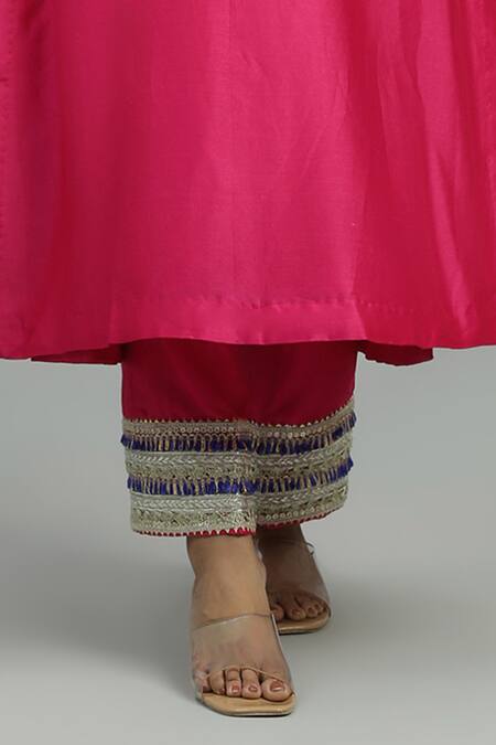 Siyona By Ankurita_Blue Silk, Lace, Mirrors Neel Kamal And Embroidered Kaftan Set _Online_at_Aza_Fashions