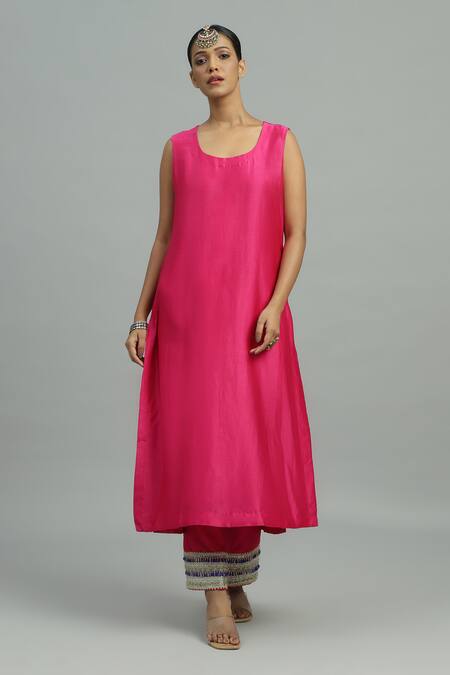 Buy_Siyona By Ankurita_Blue Silk, Lace, Mirrors Neel Kamal And Embroidered Kaftan Set _Online_at_Aza_Fashions