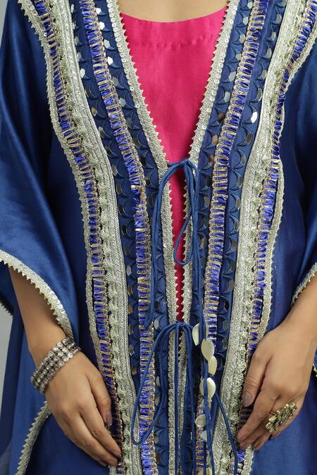 Buy_Siyona By Ankurita_Blue Silk, Lace, Mirrors Neel Kamal And Embroidered Kaftan Set 