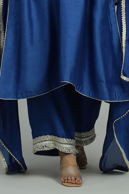Buy_Siyona By Ankurita_Blue Chanderi, Silk Sequins, Embroidery, Lace Siyahi Ambrosia Kurta Pant Set 