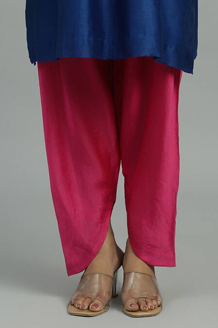 Siyona By Ankurita_Blue Chanderi, Silk Gulaneel Coin And Tassel Embellished Kurta & Dhoti Pant Set _Online_at_Aza_Fashions