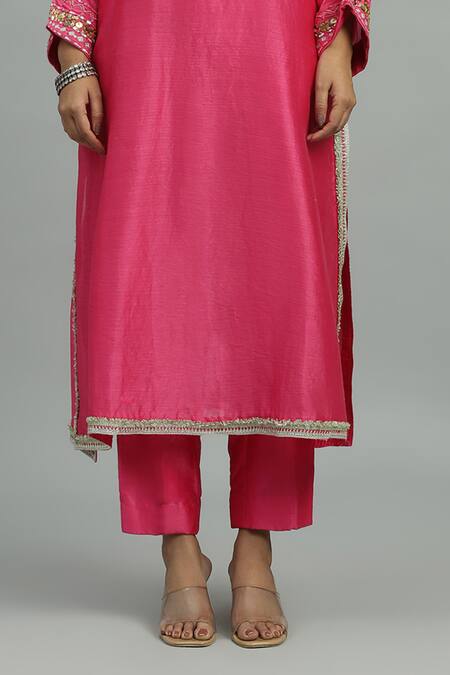 Buy Siyona By Ankurita Pink Chanderi, Silk Sequins, Embroidery, Beads Tej Gul Vine Yoke Kurta Pant Set Online at Aza Fashions Buy_Siyona By Ankurita_Pink Chanderi, Silk Sequins, Embroidery, Beads Tej Gul Vine Yoke Kurta Pant Set _Online_at_Aza_Fashions