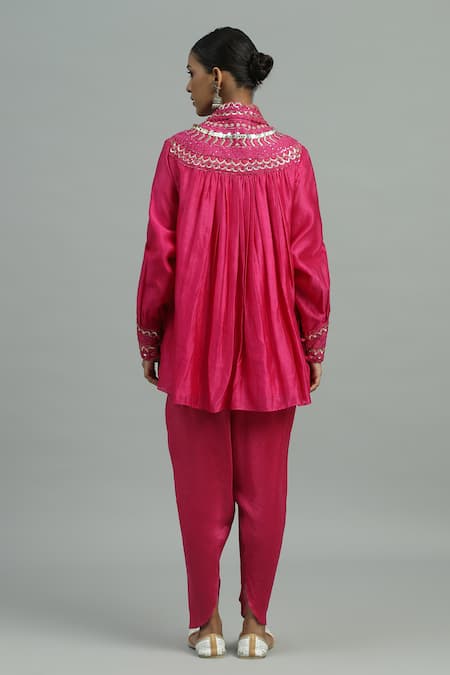 Siyona By Ankurita Flora Embroidered Collared Peplum Kurta With Dhoti Salwar 