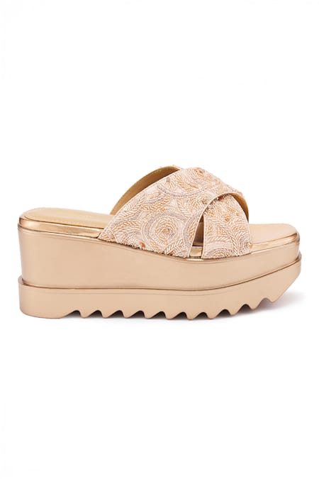Buy_Anaar_Rose Gold Embroidery, Sequins Starlet Tales Wedge Sandals _Online_at_Aza_Fashions