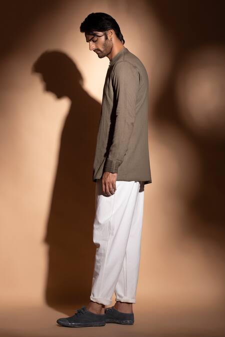 Studio Error_Off White Cotton Pleated Relax Trouser _Online_at_Aza_Fashions