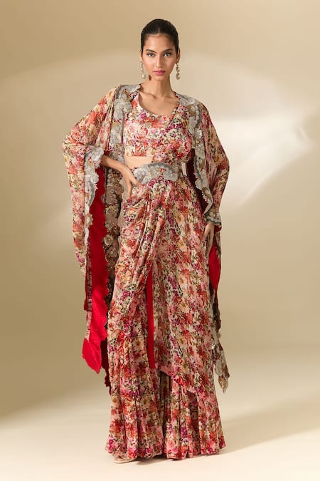 Anamika Khanna Floral Print Cape Sharara Set 