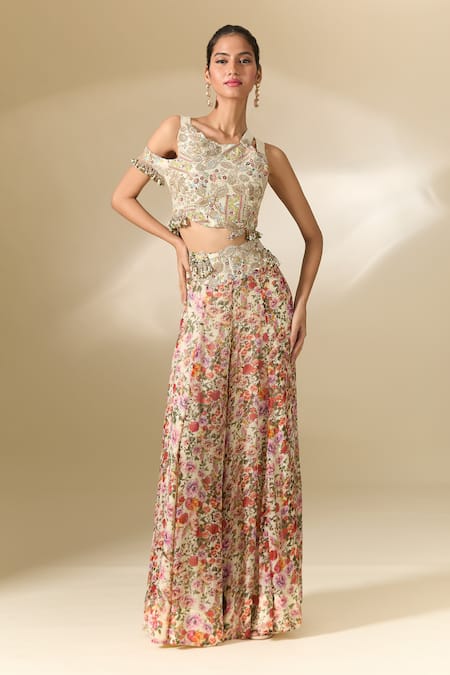 Anamika Khanna Floral Print Sharara & Blouse Set 