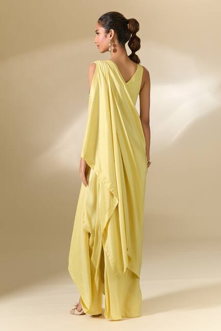 Buy Anamika Khanna Yellow Silk Sequins, Embroidery Round Neck Cape And Draped Skirt Set Buy_Anamika Khanna_Yellow Silk Sequins, Embroidery Round Neck Cape And Draped Skirt Set