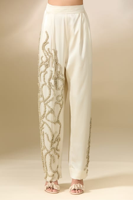 Buy_Anamika Khanna_Off White Top Sweetheart Embroidered Cape And Pant Set_Online_at_Aza_Fashions