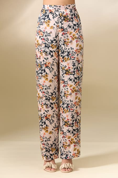 Buy Anamika Khanna Pink Cotton Embroidery Collared Floral Print Tunic And Pant Co-ord Set Online at Aza Fashions Buy_Anamika Khanna_Pink Cotton Embroidery Collared Floral Print Tunic And Pant Co-ord Set_Online_at_Aza_Fashions