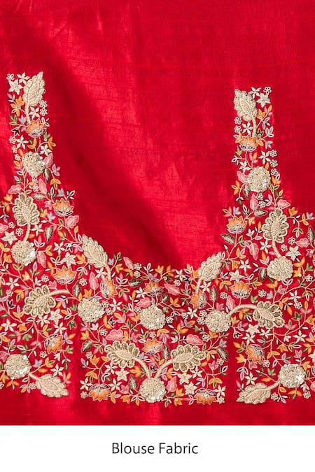 Anamika Khanna_Yellow Silk Embroidery Kesar Draped Sharara Saree With Unstitched Blouse Piece_Online_at_Aza_Fashions