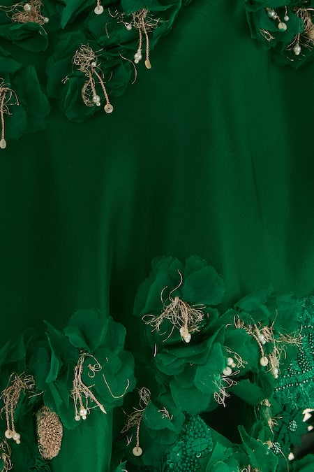 Buy Anamika Khanna Emerald Green One Shoulder Embroidered Cape And Draped Skirt Set Online at Aza Fashions Buy_Anamika Khanna_Emerald Green One Shoulder Embroidered Cape And Draped Skirt Set_Online_at_Aza_Fashions