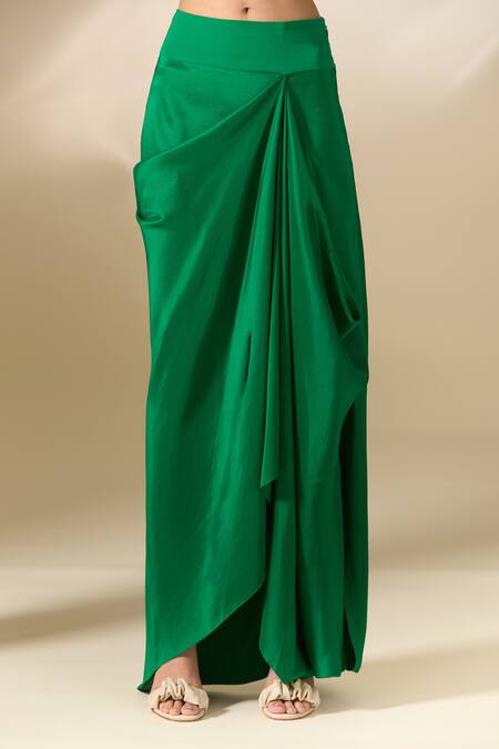 Anamika Khanna Emerald Green One Shoulder Embroidered Cape And Draped Skirt Set at Aza Fashions Anamika Khanna_Emerald Green One Shoulder Embroidered Cape And Draped Skirt Set_at_Aza_Fashions