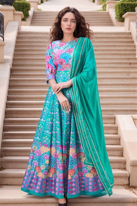 Samyukta Singhania Floral Bloom Print Anarkali With Dupatta 