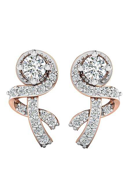 Divine Solitaires 18kt Rose Gold Solitaire Diamond Embellished Earrings 