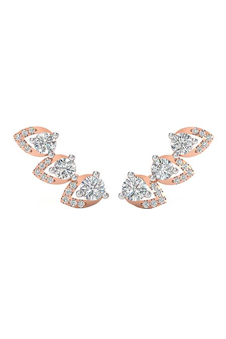 Divine Solitaires Rose Gold Diamond Leaf Cutwork Studs 