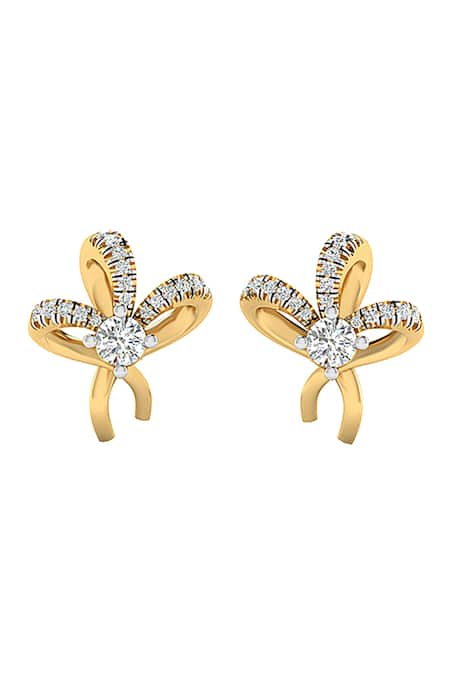 Divine Solitaires 18kt Yellow Gold Ribbon Shaped Studs 