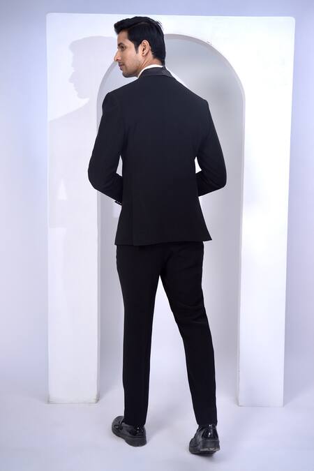 Shop The House Of Diwans Black Polyester, Cotton, Wool, Satin Sequins, Zari, Embroidery Bird Blazer Set at Aza Fashions Shop_The House Of Diwans_Black Polyester, Cotton, Wool, Satin Sequins, Zari, Embroidery Bird Blazer Set_at_Aza_Fashions