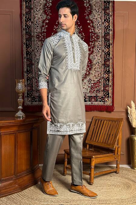 Buy_The House Of Diwans_Green Polyester Embroidery Thread Kurta Set _Online_at_Aza_Fashions