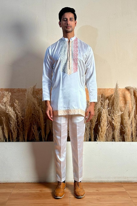 The House Of Diwans_Cream Polyester Embroidery Bundi And Kurta Set _at_Aza_Fashions