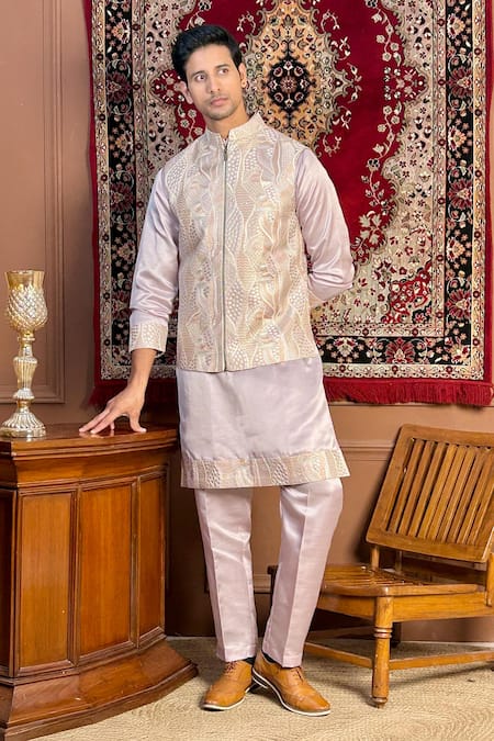 The House Of Diwans Purple Polyester Embroidery Thread Floral Bundi And Kurta Set 