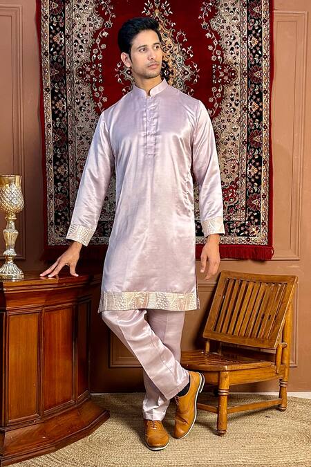 Shop_The House Of Diwans_Mauve Polyester Embroidery Thread Bundi And Kurta Set_Online_at_Aza_Fashions