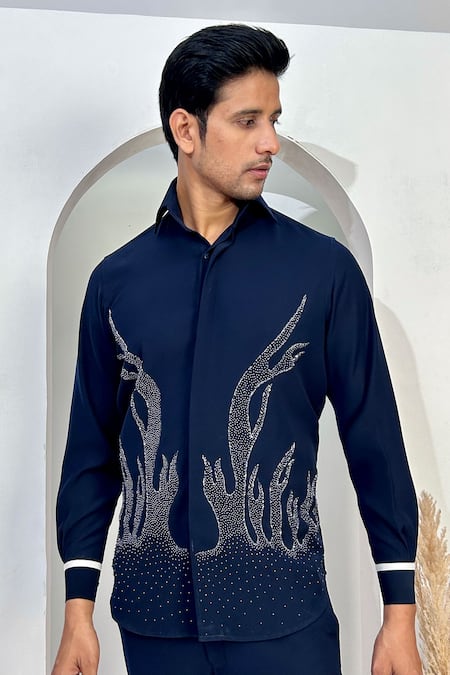 Buy The House Of Diwans Blue Cotton Cut Work Cutdana Embroidered Shirt And Trouser Set Online at Aza Fashions Buy_The House Of Diwans_Blue Cotton Cut Work Cutdana Embroidered Shirt And Trouser Set _Online_at_Aza_Fashions