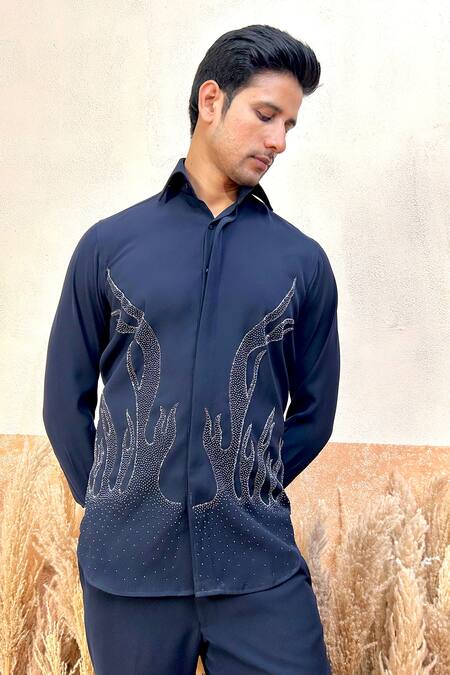 Shop The House Of Diwans Blue Cotton Cut Work Cutdana Embroidered Shirt And Trouser Set Online at Aza Fashions Shop_The House Of Diwans_Blue Cotton Cut Work Cutdana Embroidered Shirt And Trouser Set _Online_at_Aza_Fashions