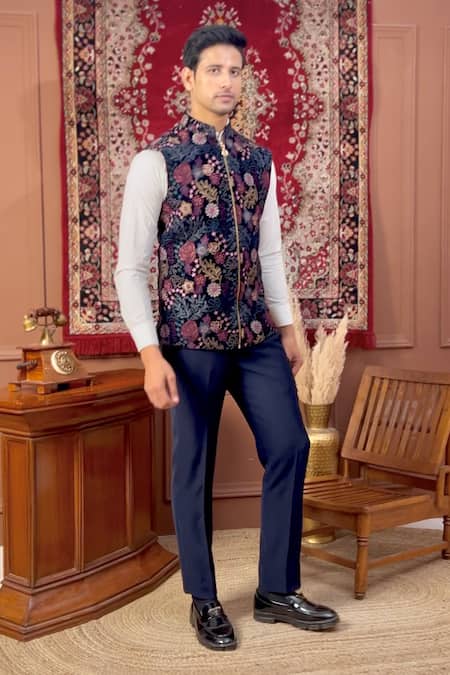 The House Of Diwans Floral Embroidered Bundi & Shirt Set 
