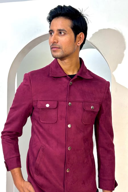 Buy_The House Of Diwans_Wine Suede Full Sleeve Jacket _Online_at_Aza_Fashions