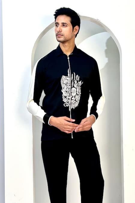 Buy_The House Of Diwans_Black Cotton Embroidery Resham Shirt And Trouser Set _Online_at_Aza_Fashions