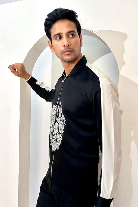 Shop_The House Of Diwans_Black Cotton Embroidery Resham Shirt And Trouser Set _Online_at_Aza_Fashions