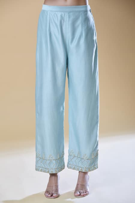 Buy_Samyukta Singhania_Yellow Chanderi, Viscose, Organza Sequins, Beads, Zari, Floral Kurta Pant Set 