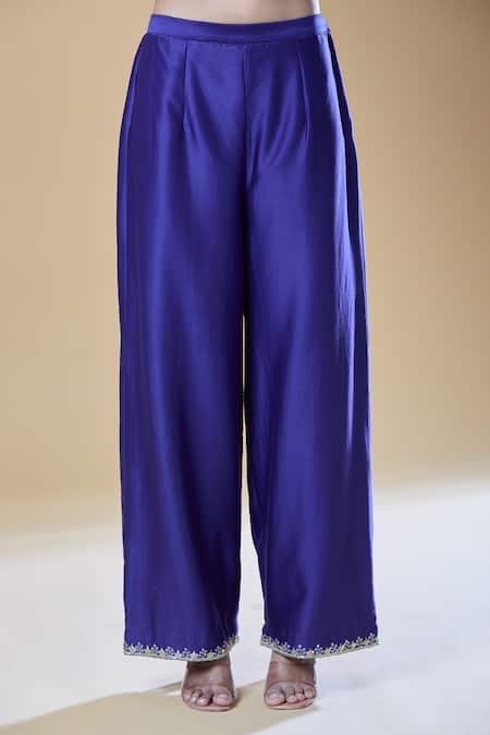 Buy Samyukta Singhania Blue Chanderi, Viscose Embroidery, Zari V-neck Floral Jaal Kurta Pant Set Online at Aza Fashions Buy_Samyukta Singhania_Blue Chanderi, Viscose Embroidery, Zari V-neck Floral Jaal Kurta Pant Set _Online_at_Aza_Fashions