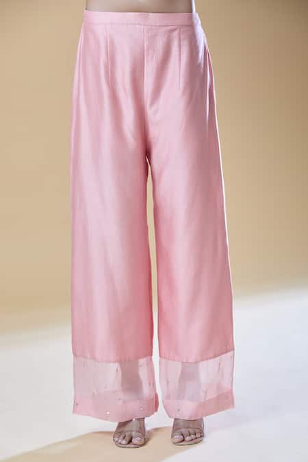 Buy_Samyukta Singhania_Pink Chanderi, Viscose Sequins, Beads, Zari, Embroidery Round And Kurta Pant Set 