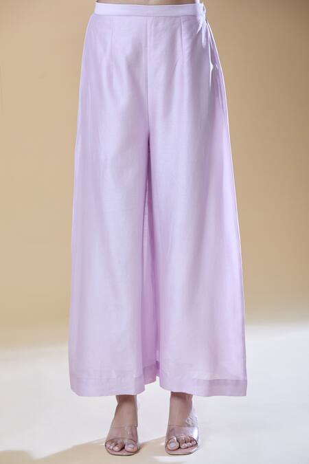 Buy_Samyukta Singhania_Purple Chanderi, Viscose Pearls, Stones And Embroidered Placket Kurta Pant Set 