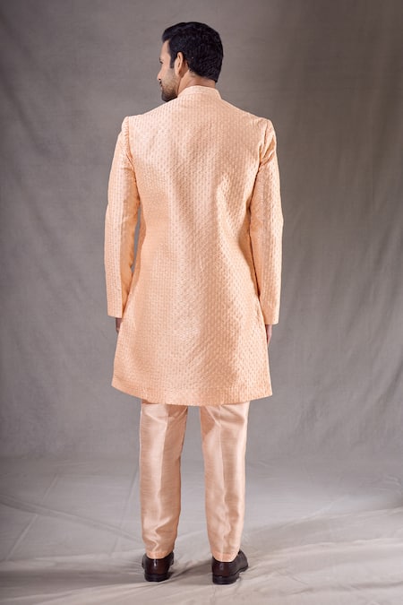 Shop Arihant Rai Sinha Peach Pashmina, Silk Sequins, Embroidery Linear Sherwani With Pyjama at Aza Fashions Shop_Arihant Rai Sinha_Peach Pashmina, Silk Sequins, Embroidery Linear Sherwani With Pyjama _at_Aza_Fashions