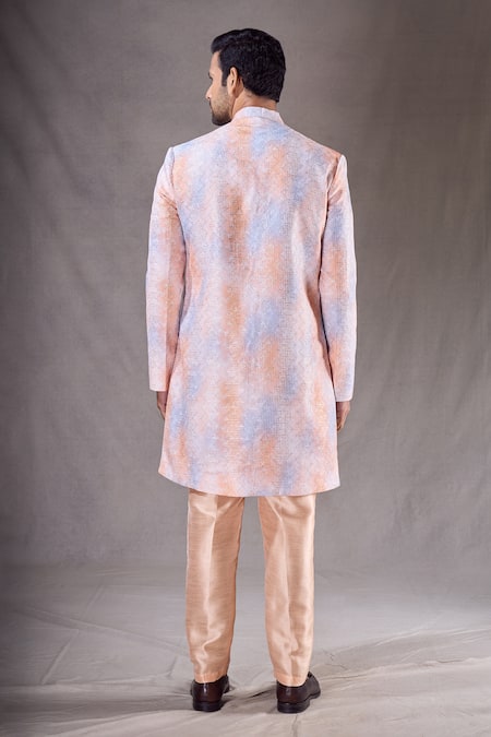 Shop Arihant Rai Sinha White Silk, Brocade Embroidery Abstract Ombre Sherwani With Pyjama at Aza Fashions Shop_Arihant Rai Sinha_White Silk, Brocade Embroidery Abstract Ombre Sherwani With Pyjama _at_Aza_Fashions